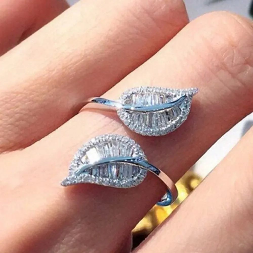 Cubic Zirconia Leaf Shaped‎ Open Ring